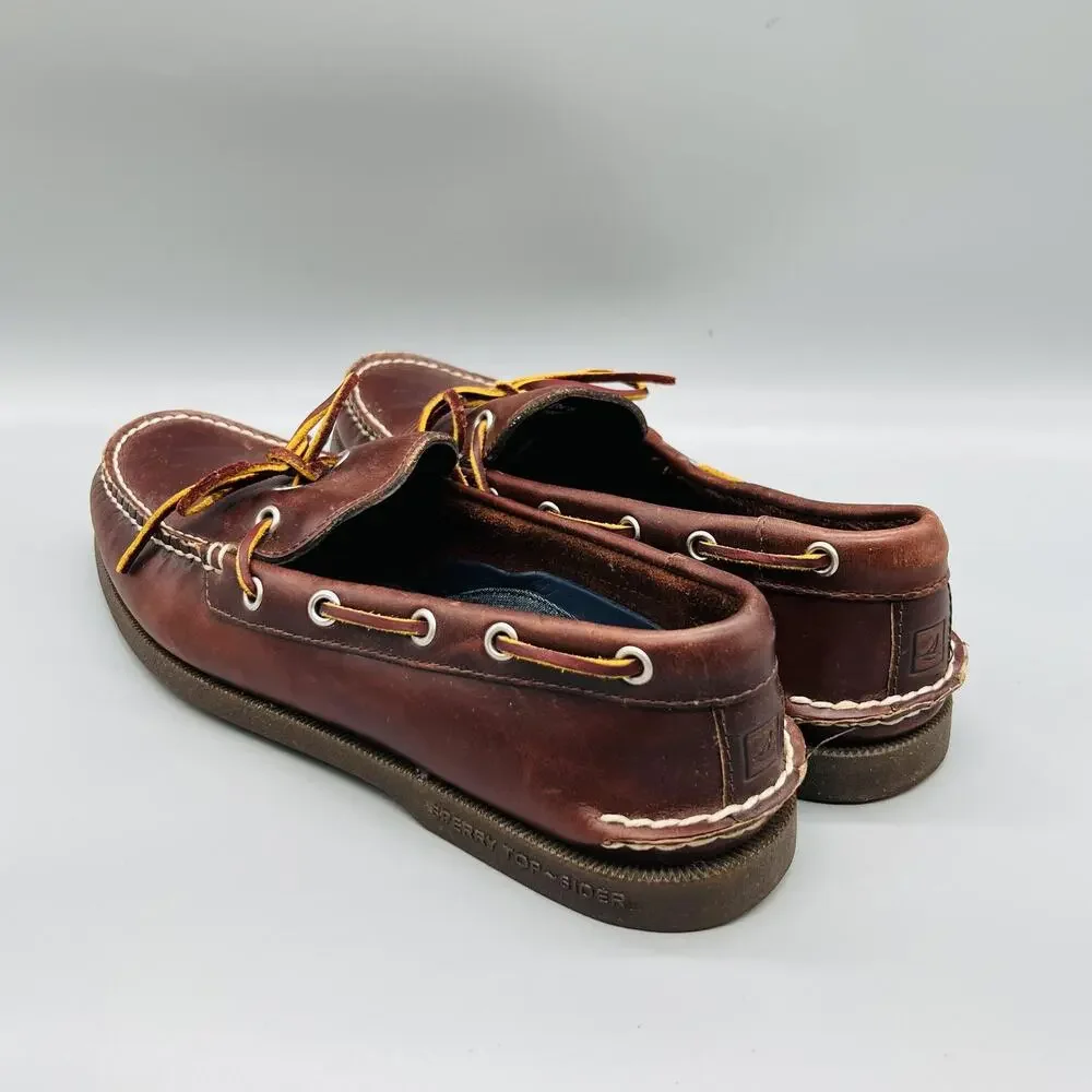 Sperry Shoes Mens 9.5 Brown Leather Top Sider J Crew Boat Moc Toe Casual Comfort